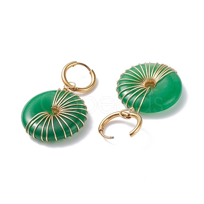 Donut Natural Malaysia Jade Dangle Hoop Earrings EJEW-JE04746-1