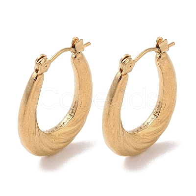 Texture Oval 201 Stainless Steel Half Hoop Earrings for Women EJEW-G385-10G-1