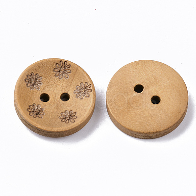 2-Hole Carved Wooden Buttons BUTT-T007-020-1