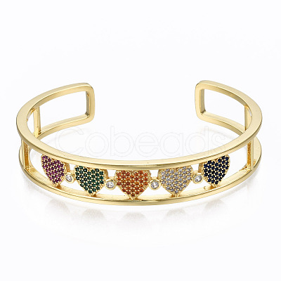 Brass Micro Pave Cubic Zirconia Cuff Bangles BJEW-T018-13G-NF-1