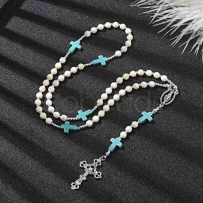 Synthetic Magnesite Rosary Bead Necklaces NJEW-TA00122-01-1