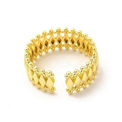 Rack Plating Brass Hollow Rhombus Cuff Rings for Men Women RJEW-C050-13G-1