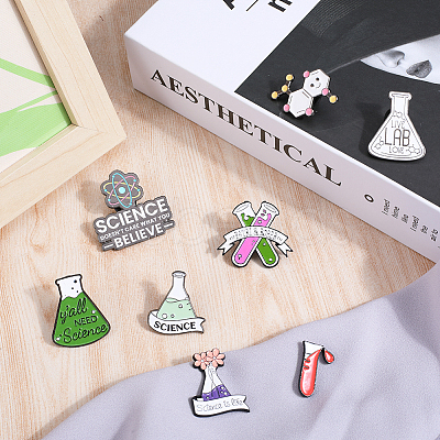 SUNNYCLUE 8Pcs 8 Styles Chemistry Theme Enamel Pins JEWB-SC0001-29-1