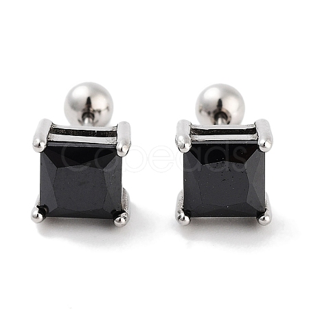 Square 316 Surgical Stainless Steel Pave Cubic Zirconia Ear False Plugs for Women Men EJEW-Z050-34A-02P-1