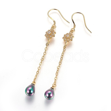 Shell Pearl Dangle Earrings EJEW-J097-A01-G-1