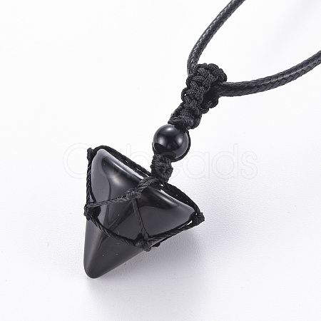 Natural Obsidian Cone Pendant Necklace NJEW-Q313-001D-1