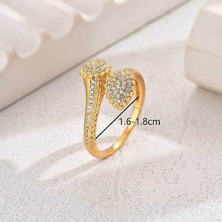 Unique Brass Rhinestones Snake Shape Open Cuff Ring for Women TZ1216-1-1