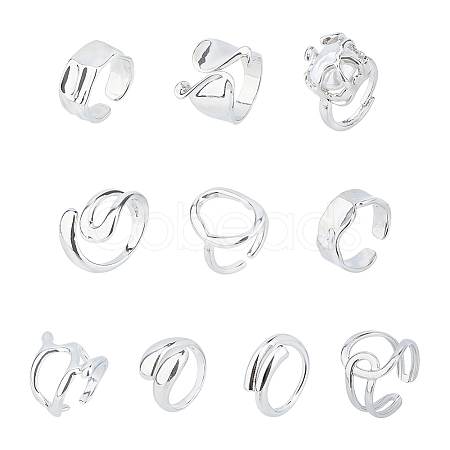 FIBLOOM 10Pcs 10 Style Alloy & Titanium Steel Open Cuff Ring RJEW-FI0001-13-1