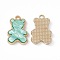 Opaque Resin Pendants, Bear Charms, with Light Gold Tone Alloy Findings, Medium Aquamarine, 20.5x14x2.5mm, Hole: 2mm