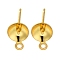 304 Stainless Steel Stud Earring Findings, for Half Drilled Beads, Real 18K Gold Plated, 9x6mm, Hole: 1mm, Pin: 12x0.8mm