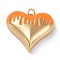 Brass Enamel Pendants, Real 18K Gold Plated, Long-Lasting Plated, Heart, Orange, 25.5x27x7mm, Hole: 3.4mm