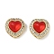 Resin Sew on Rhinestone, with Brass Micro Pave Cubic Zirconia Findings, Heart, Real 18K Gold Plated, Red, 9.5x9.5x6.5mm, Hole: 0.6mm