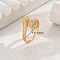 Unique Brass Rhinestones Snake Shape Open Cuff Ring for Women, Golden, Adjustable