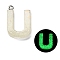 Luminous Resin Pendants, Glow in the Dark, with Platinum Plated Loop, Letter, Letter U, 21~24x5.5~28x5~5.5mm, Hole: 1.8mm