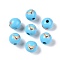 Wood European Beads, Round with Dog Pattern, Light Sky Blue, 16x15mm, Hole: 4.5mm