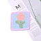 Flower Shape Towel Embroidery Style Cotton Iron on/Sew on Patches, Appliques, Badges, with Gold Rim, for Clothes, Square, Light Salmon, 75x75mm