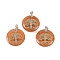 Natural Red Aventurine Flat Round Pendants, Tree of Life Charms with Rack Plating Platinum Tone Brass Snap on Bails, Cadmium Free & Lead Free, 30.5~32x25~25.5x6.5~7.5mm, Hole: 4.5x3.5mm