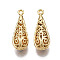 10Pcs Brass Pendants, Hollow, Nickel Free, Teardrop, Real 18K Gold Plated, 24x8.5x7.5mm, Hole: 1.4mm