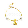 Real 18K Gold Plated Brass Charm Bracelet with Plastic Imitation Pearl Beaded BJEW-D030-04A-G-1