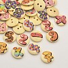 Flat Round with Letter & Number Dyed 2-Hole Printed Wooden Buttons X-BUTT-P009-09-1