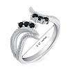 Rhodium Plated 925 Sterling Silver Phoenix Open Cuff Ring Cubic Zirconia for Women JR889B-3