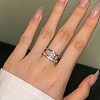 Rectangle Rhodium Plated 925 Sterling Silver Micro Pave Cubic Zirconia Finger Rings for Women RJEW-F168-07P-2