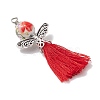 Porcelain Beaded with Polycotton Tassel Big Pendants PALLOY-JF02986-01-3