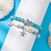 2Pcs 2 Style Synthetic Turquoise & Glass & Shell Stretch Bracelets with Tortoise BJEW-JB10091-02-2