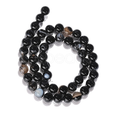 Natural Black Agate Beads Strands G-G391-8mm-01-1