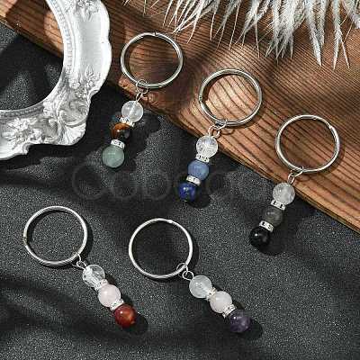 Gemstone Round Beaded Pendant Keychain KEYC-JKC00849-1