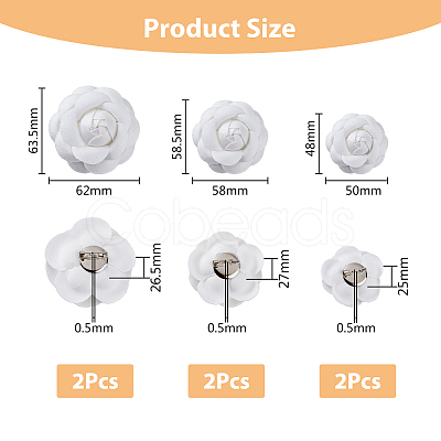 SUPERFINDINGS 6Pcs 3 Size Camellia Shaped Velet Lapel Pins JEWB-FH0001-34-1