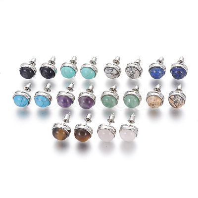 Natural & Synthetic Gemstone Stud Earrings EJEW-F162-H-1