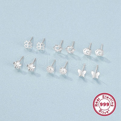 Anti-Tarnish 6 Pairs 6 Style 999 Fine Silver Stud Earrings Sets for Women EJEW-F317-34P-1