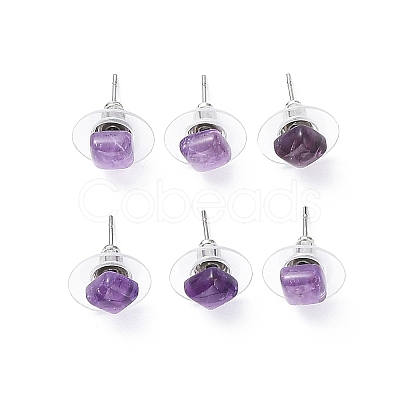 Natural Amethyst Stud Earrings for Women EJEW-K091-01P-08-1