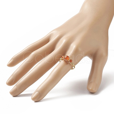 Natural Carnelian Round Braided Beaded Finger Ring RJEW-JR00550-01-1