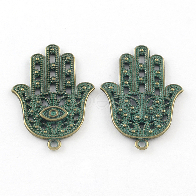 Zinc Alloy Hamsa Hand/Hand of Fatima/Hand of Miriam with Eye Pendants X-PALLOY-R065-028-FF-1