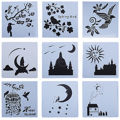 Flower and Bird Theme/Starry Sky CRASPIRE Plastic Painting Stencils DIY-CP0001-23-1