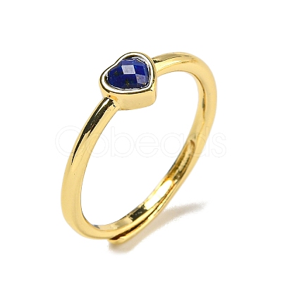 Heart Natural Lapis Lazuli Adjustable Rings RJEW-Q818-02G-03-1