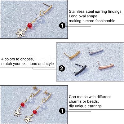 Unicraftale 40Pcs 4 Color PVD Vacuum Plating 304 Stainless Steel Stud Earring Findings STAS-UN0023-91-1