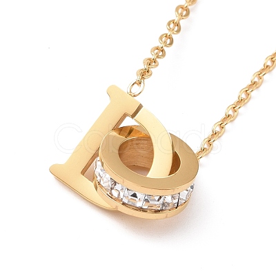 Crystal Rhinestone Initial Letter D & O Pendant Necklace NJEW-A004-16G-1