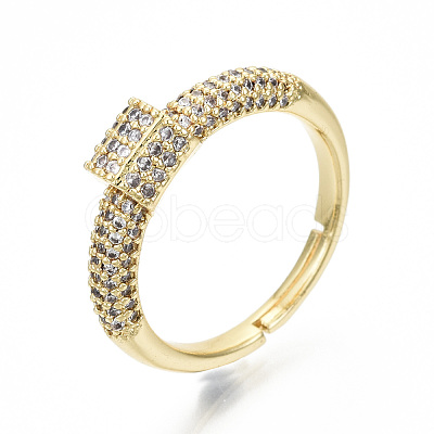 Adjustable Brass Micro Pave Clear Cubic Zirconia Finger Rings RJEW-S045-049G-NR-1