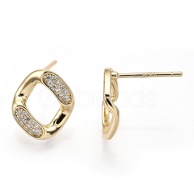 925 Sterling Silver Micro Pave Cubic Zirconia Twist Rhombus Stud Earrings STER-T004-22G-1