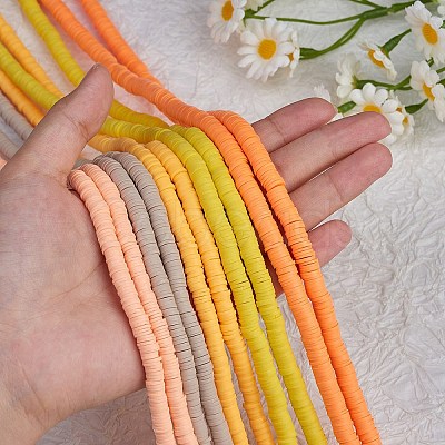 10 Strands 5 Colors Flat Round Handmade Polymer Clay Beads CLAY-SZ0002-02A-1