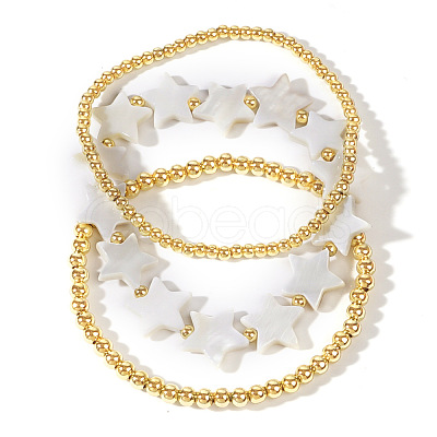 3Pcs Sweet Shell with Brass Bead Stretch Bracelet Sets for Women ZV5924-1