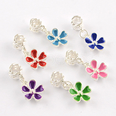 Silver Color Plated Flower Metal Alloy Enamel European Dangle Charms ENAM-Q421-28-1