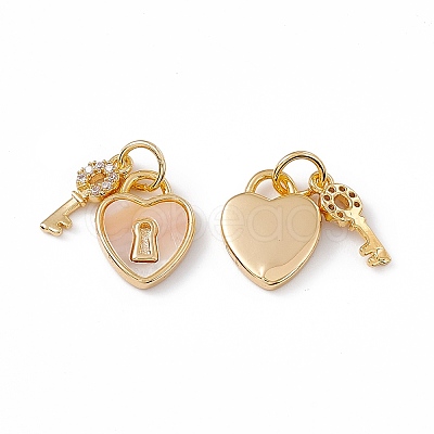 Natural Shell Heart Charms with Key KK-E068-VC093-1