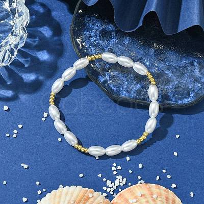 ABS Plastic Imitation Pearl Rice Beaded Stretch Bracelets for Women BJEW-JB10577-1