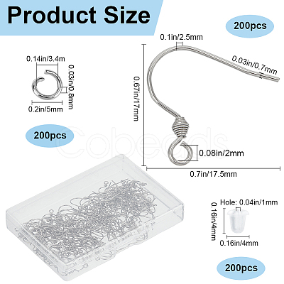 SOFPLATE 200Pcs 304 Stainless Steel Earring Hooks STAS-SP0001-43-1