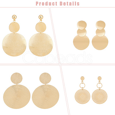 ANATTASOUL 4 Pairs 4 Style Alloy Flat Round Dangle Stud Dangle Earrings for Women EJEW-AN0003-91-1