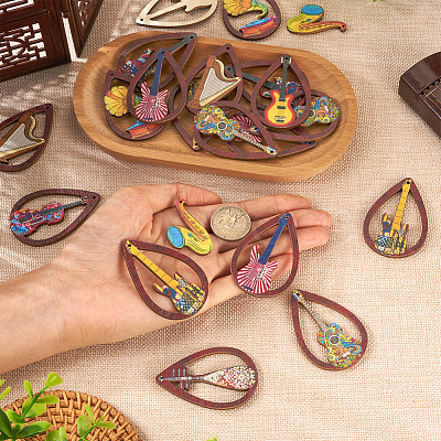 40Pcs 10 Styles Printed Wood Pendants Sets WOOD-TA0001-77-1